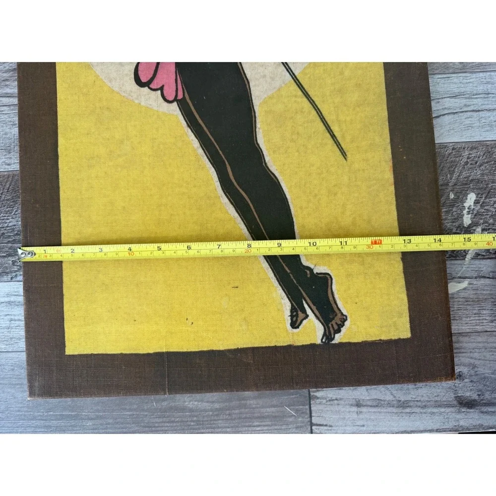 VTG Mid Century Modern African Warrior Dancer Fabric Print Silhouette Art MCM